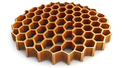 A detailed 3D rendering of a brown honeycomb core structure, illustrating concepts of strength, efficiency, and teamwork