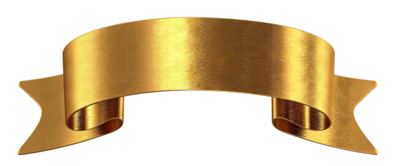 Shiny golden banner with flowing folds, isolated on transparent cutout background