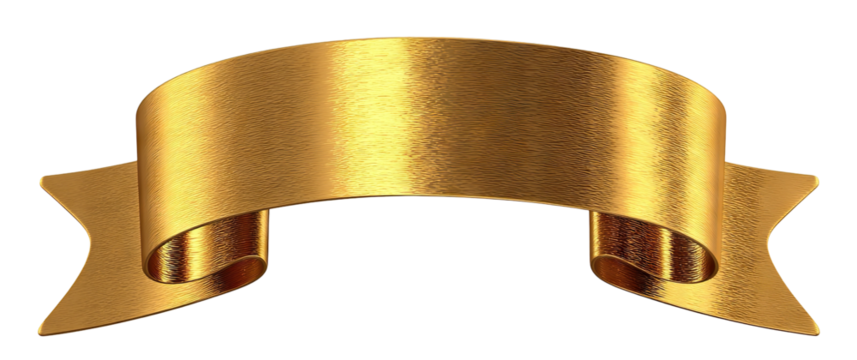 Shiny golden banner with flowing folds, isolated on transparent cutout background