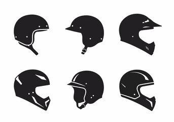 Collection of various motorcycle helmet silhouettes showcasing different styles for diverse riding activities, promoting safety and adventure.