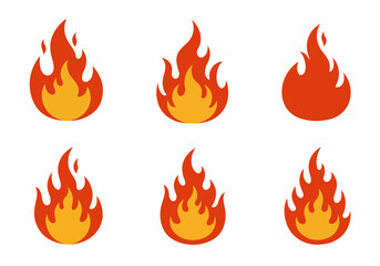 Collection of stylized fire flame icons in various shapes and colors, perfect for hot deals, warning, or energy concepts.