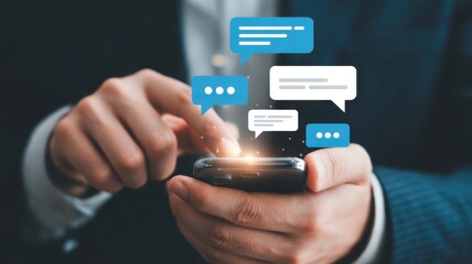 Digital Messaging: A person, focused on the modern convenience of instant digital communication, delicately interacts with their device, highlighting a sense of connection and efficiency. 