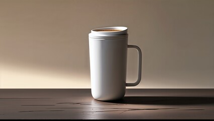 Modern White Coffee Mug on Wooden Table