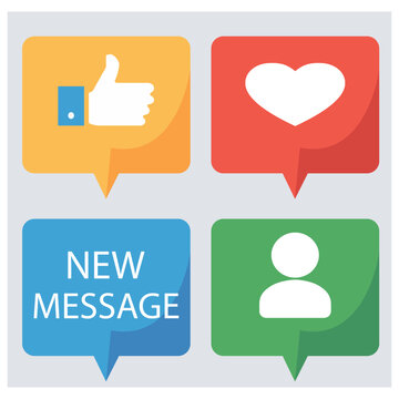 Flat Design Vector Icon Set &ndash;  message Friend request like love react