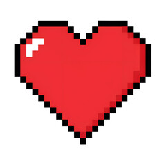 Pixel art heart isolated on transparent background, representing love, health, and retro gaming nostalgia in a simple graphic