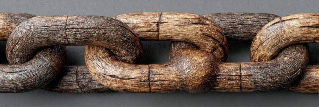 Wooden chain links displayed on a neutral background highlighting craftsmanship and texture details