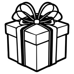 Black and white gift box with ribbon bow line art