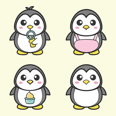 Naklejka premium A cute set of funny cartoon penguins in love are isolated on a white background