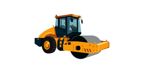 Yellow road roller vector, used for compacting asphalt and soil.
Isolated on a white background.