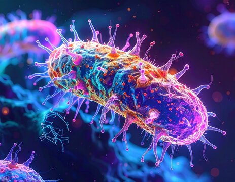  microscopic view of amoeba engulfing prey with fluorescent labeling, educational.01.