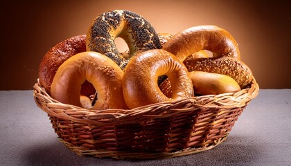 Assorted Bagels In Basket Display For National Bagelfest Day