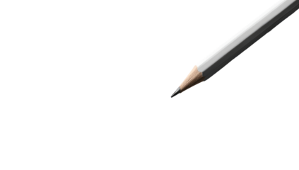 Close-up of a sharpened pencil's tip angled towards the lower right corner against a black background.  The pencil is light gray/white