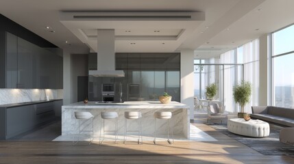 Modern Minimalist Kitchen Design with Natural Light and Open Space