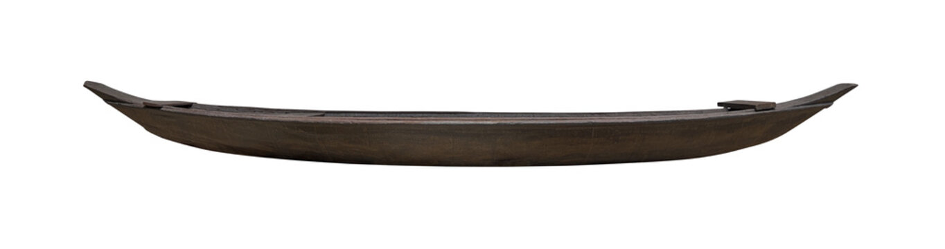 Side view empty ancient thai wooden rowing boat isolated