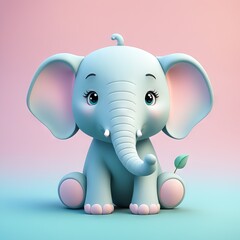 cute little elephant with blue bow on pink background
