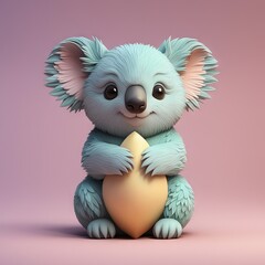 cute cartoon koala with big eyes, animal, 3d illustration
