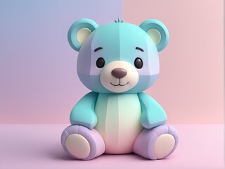 3d of a cute bear with pink bow on white background