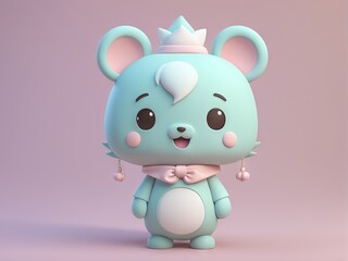 3d illustration of a cute cartoon character with pink bear in the form heart.