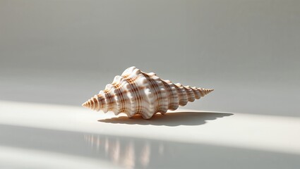 Spiral Seashell on White Background, Sunlit