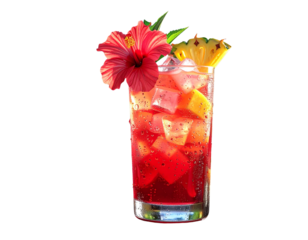 Tropical Hibiscus Cocktail with Pineapple and Ice isolated on transparent background PNG