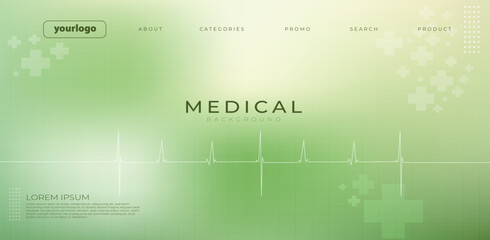 Fototapeta premium Clean blue medical background featuring an ECG heartbeat line, modern interface elements, and digital health icons. Perfect for healthcare presentations, hospital banners, medical websites, and pharma