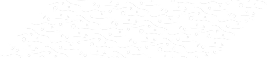 A white background features a seamless pattern of light gray geometric shapes, including circles, triangles, and quadrilaterals, interspersed with flowing curved lines to create a modern design