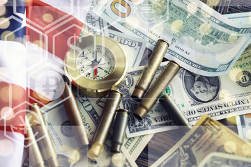 Magnetic compass. The concept of finding successful solutions to problems. Compass, map, sleeves,...