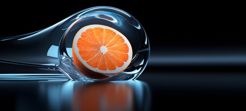 The black background contrasts sharply with the bright blue silver light emitted by grapefruit,generative AI - Powered by Adobe