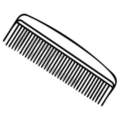Illustration of a comb, a common grooming tool used for styling and detangling hair, depicted in a simple black and white drawing