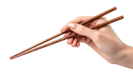 Fototapeta premium A hand holds wooden chopsticks (4)