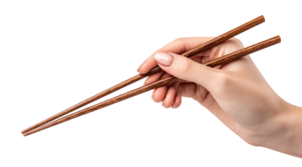 A hand holds wooden chopsticks (4)