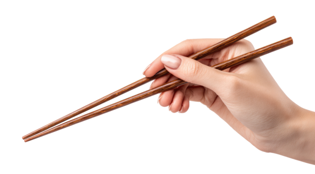 A hand holds wooden chopsticks (4)