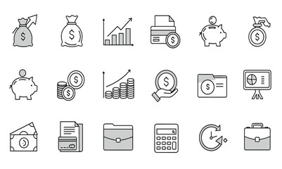 Fototapeta premium Collection of modern line icons depicting e-commerce, online shopping, payments, and delivery processes, suitable for websites and applications.