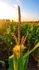 Corn stalk at sunset