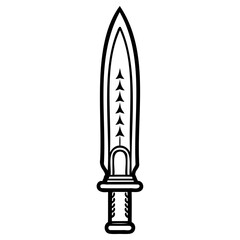 Illustration of a sharp sword, a symbol of strength, courage, and readiness for battle in a minimalist black and white design