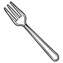 Illustration of a fork, a common utensil used for eating, depicted in a simple, clean line drawing style, perfect for culinary themes