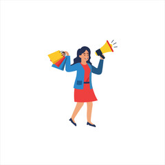 woman-with-megaphone-promo-flat-vector
