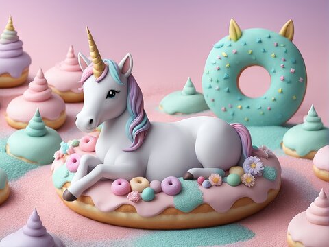 unicorn and cake, 3d illustration.unicorn illustration.