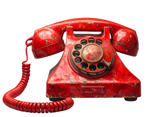 3D Retro Red Telephone Handset Isolated on Transparent Background PNG