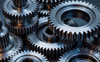 Close up of interlocking metal gears