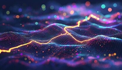 3d . abstract background of neon particles and waves. futuristic technology concept.
