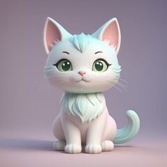 Obraz premium 3d of cute cartoon cat with pink bow