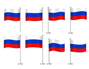 Multiple Russian flags on stands