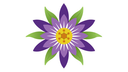 Purple Passion Flower Vector Illustration Yellow Center Green Leaves