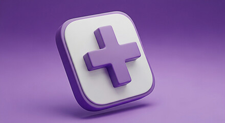 Obraz premium Purple plus sign icon on a white rounded square against a matching purple background creates a clean and modern graphic element for design