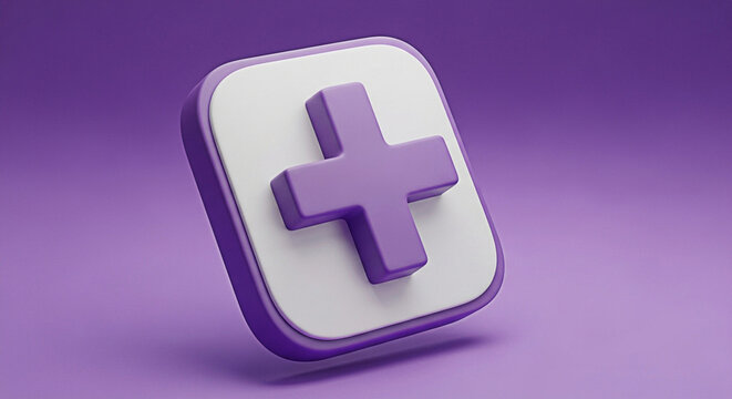 Purple plus sign icon on a white rounded square against a matching purple background creates a clean and modern graphic element for design