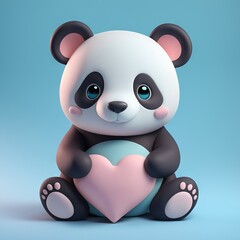 3d illustration of cute cartoon panda bear with a heart