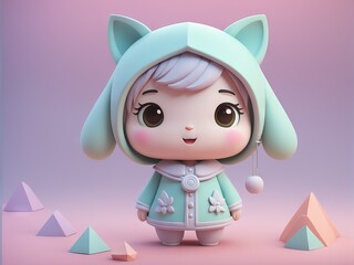 cute rabbit cartoon character, 3d illustration