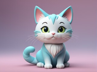 Fototapeta premium cute cat with blue eyes, 3d illustration