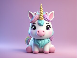 3d of cute unicorn with pink background